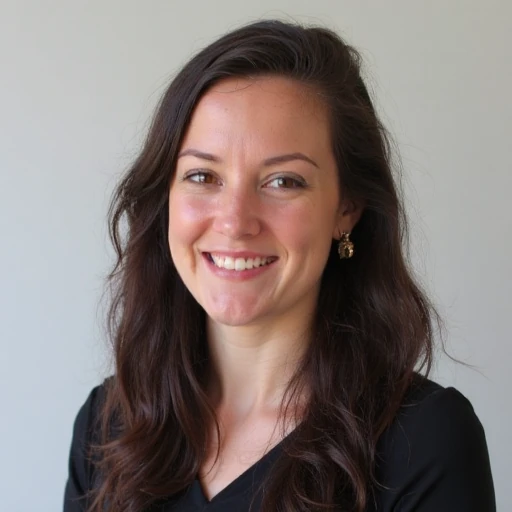 Woman smiling softly, half-body portrait, facing forward.