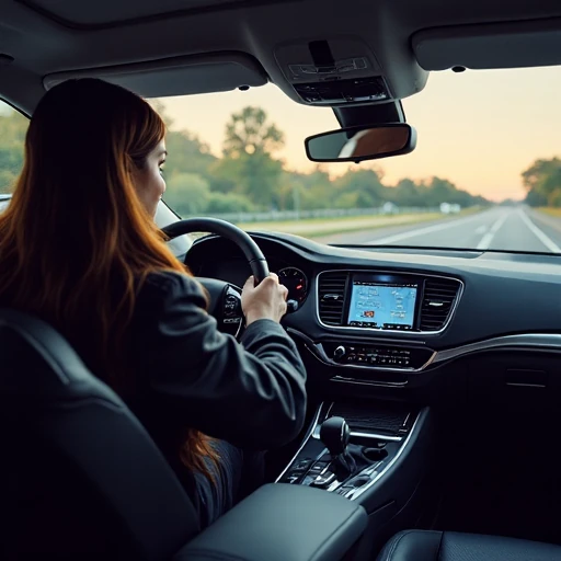 Luchtzicht op een vrouw die een auto bestuurt.